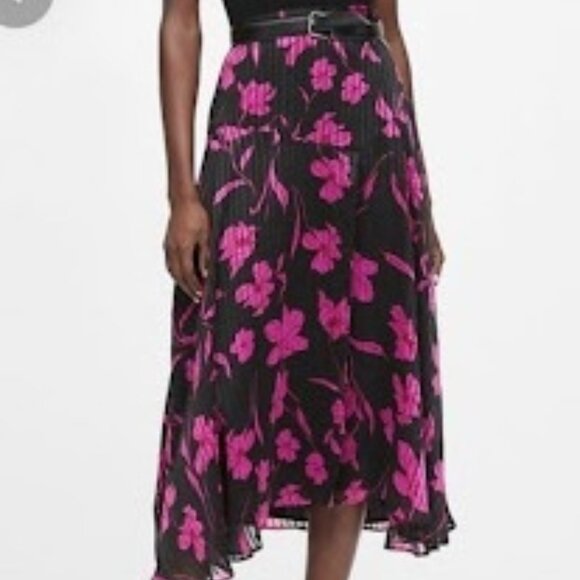Banana Republic Black and Pink Floral Midi Skirt - Picture 1 of 12